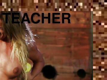 Gym Teacher Brunette Slave with Big Boobs 