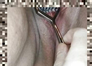 Wet pussy Clit clamped whipped and wheelie pinned