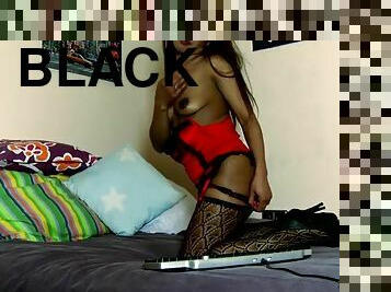 Black cam girl is all dressed up in hot lingerie