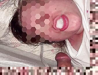 A mouthful of sperm - blowjob from a nursing mother with ejaculation in the mouth, creampie, lactati