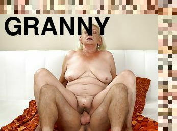 Blonde granny Irene talked a handsome guy into fucking her