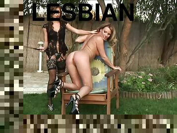 Rough back yard lesbian pleasures in a kinky femdom