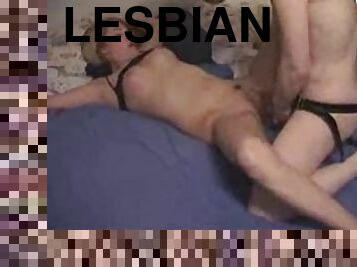 Lesbian couple trying their strapon dildo