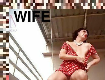 Depraved housewife swings without panties on the swing FULL