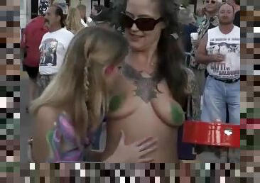 Party girls at Mardi Gras flash tits and ass out in public