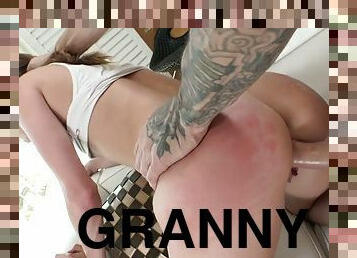 takaapäin, vanha, isoäiti-granny, teini, kova-seksi, vanhempi, perä-butt