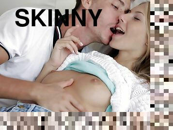 Skinny blonde is sucking a tasty big dick