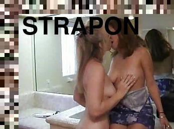 Strapon doggy style sex in the bathroom