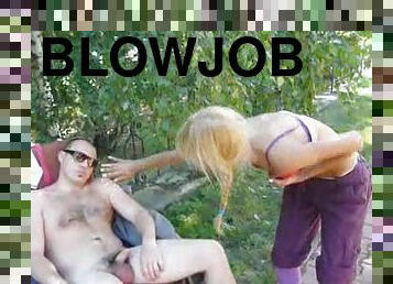 Innocent 18yo blonde gives blowjob outdoors