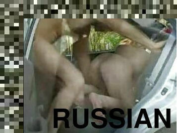 Russian girl ass fucked in a car