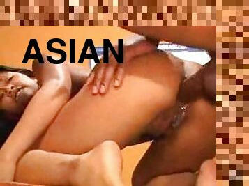 Asian woman gets a nice black dick inside her