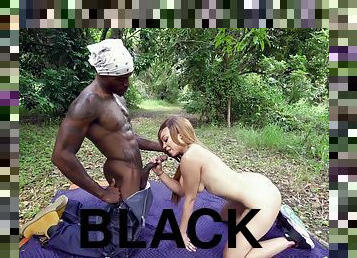 Black dude roughly fucks his bitch out into the woods