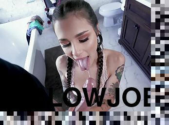 Sexy Luna Lovely does her best oral work in the bathroom