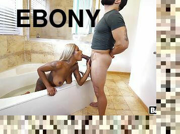Blonde ebony takes huge white cock by the horns