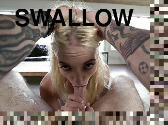 POV oral action with a throated girl keen to swallow a lot