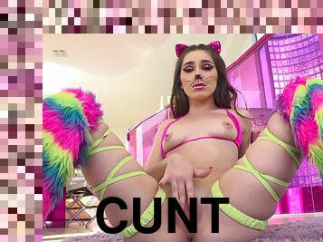 Kitty wants the big dong to hurt her shaved cunt