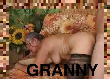 Young man fucking granny up the butt after BJ
