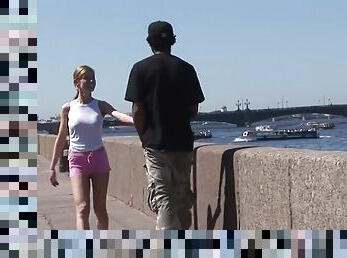 Russian blonde olga meets bbc while jogging