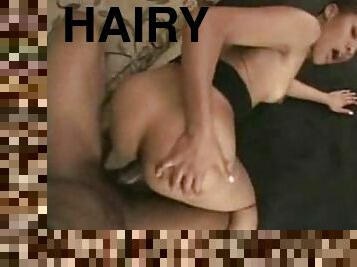 Hairy pussy black chick fucked in the ass