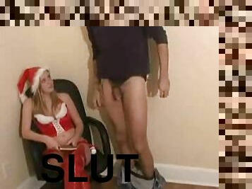 Christmas slut giving a great handjob