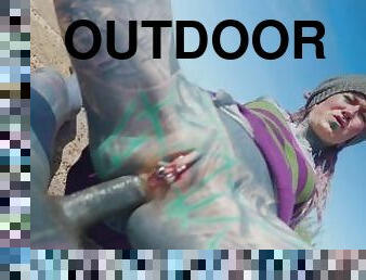 Dreadhead horny HIPPIE girl gets ANAL fuck outdoors by tattooed dick - POV