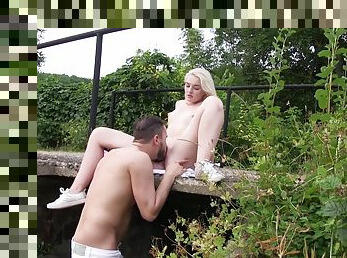 Cute blonde shares passionate outdoor sex with new BF