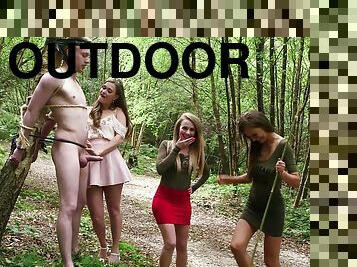 Outdoors video of a lucky man getting BJs from Honour May and Tina Kay