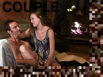 Amber and her boyfriend Christian have a bit of naughty but intimate fun in front of the fireplace!