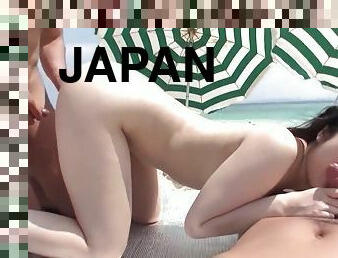 Japanese babe ends naughty beach fuck with creampie