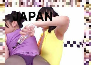 Close up video of two Japanese hotties flashing their butts