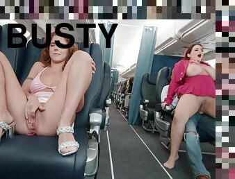 Erotic dick sharing hardcore midflight for a busty stwewardess and a passenger