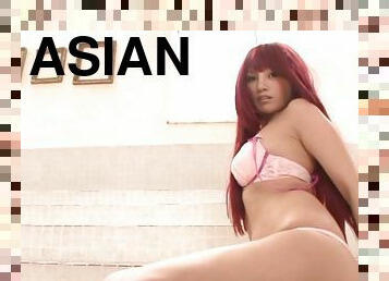 Asian Redhead Wears The Sexiest Panties While She Rubs Her Clit