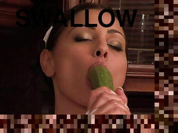 Hotties Shove A Cucumber Up Their Asses And Swallow Cum In This Nasty Orgy