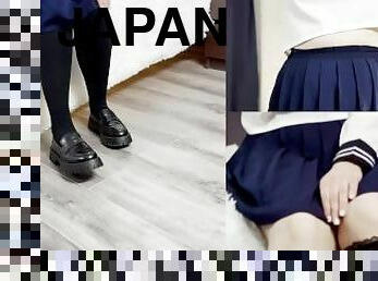 cum on her Japanese school uniform
