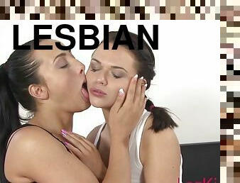 Lesbians tasting each other with saliva all over bodies