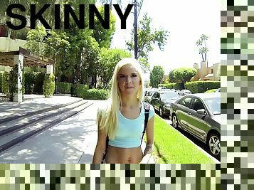 A guy offers a hot blonde teen some cash so she fucks him