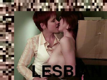 Redheaded lesbians meet in a bar and up fucking with a strapon