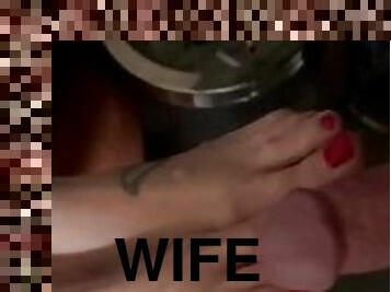 Footjob and cumshot on wifes lovely feet