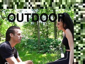 Outdoor fucking in doggy style with Jennifer Sloane and her man