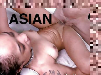 2 Guys Fuck Her Blasian Ass Until It Gapes Wide