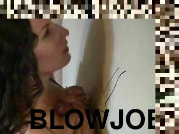 Long-haired girl does gloryhole fuck