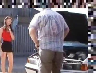 Old mechanic dude fucks a hot chick