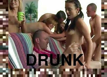 Sexy drunk babes have hardcore sex at naughty party