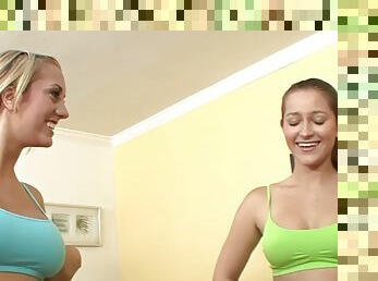 Blonde yoga Brett Rossi sits on the face of babe Dani Daniels