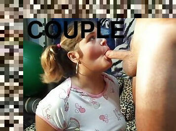 Homemade video with a chubby girlfriend sucking small penis