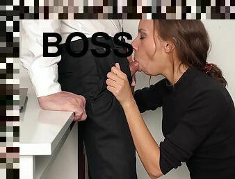 The Secretary Deepthroat Sucks Bosss Dick And He Cums On Her Face P1