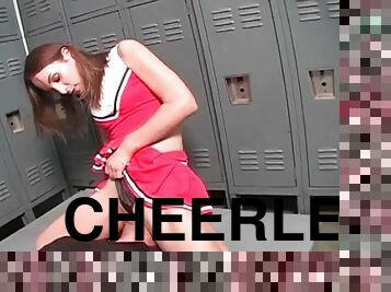 Smoking hot brunette cheerleader getting her pussy eaten in locker room