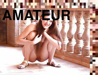 Sensual nude girl pees on cam before masturbating like a slut