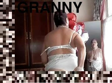 70 year old granny masturbates with a dildo that is too big