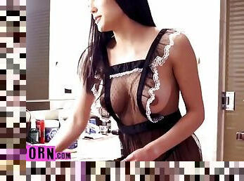Seductive maid pleases a horny hotel guest for an extra tip